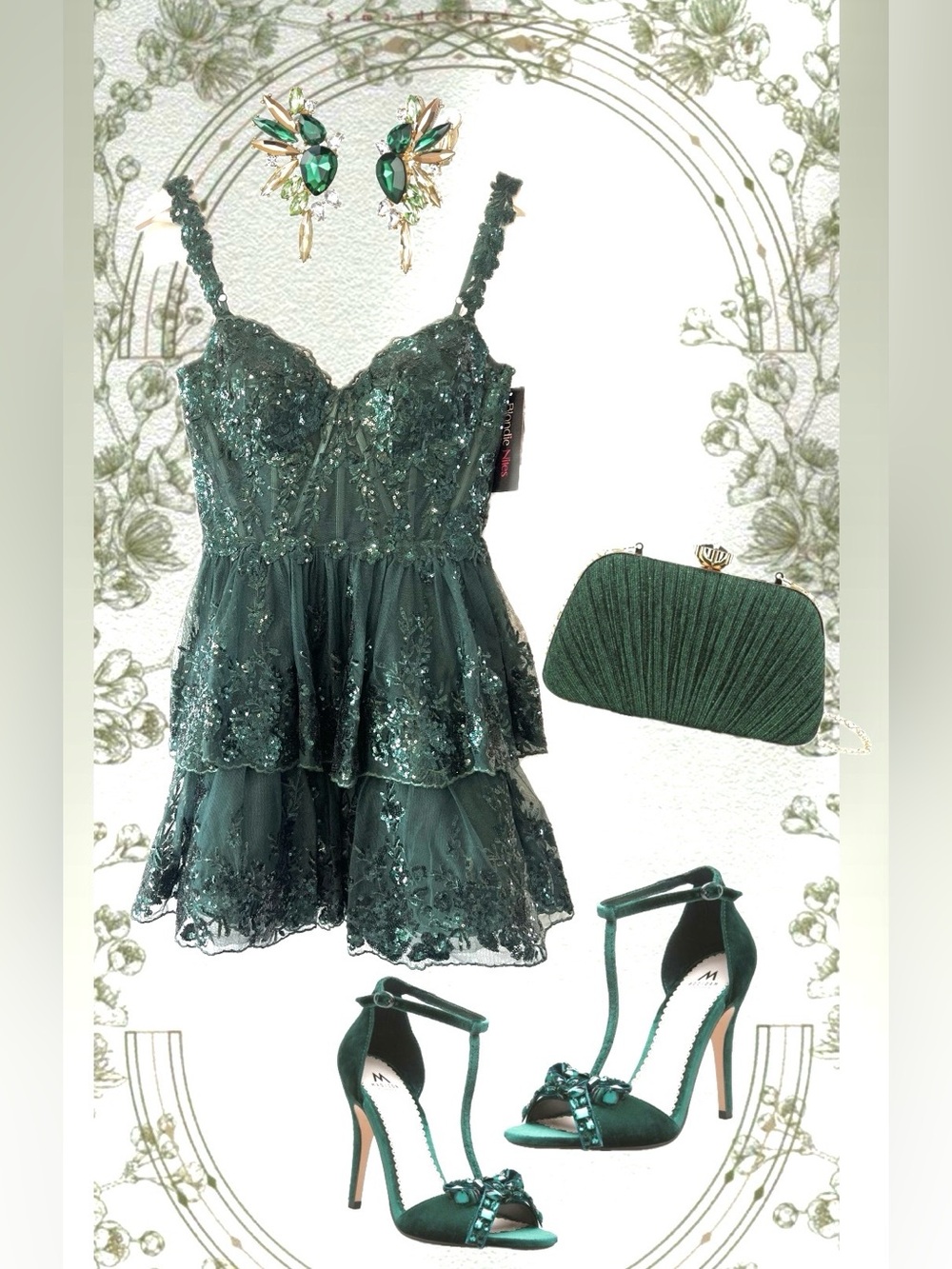 Blondie Nites Forest Green Dress with sequins and Lace Accents